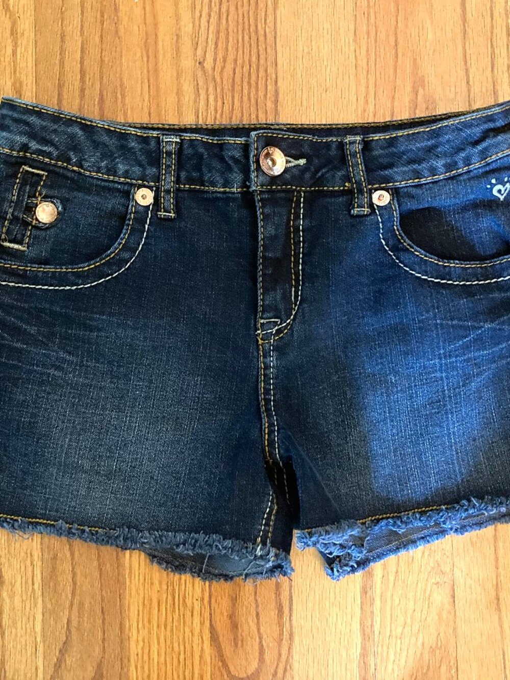 JUSTICE Girls' Dark Denim Frayed STRETCH Shorts ~ Sz 14 1/2